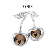 yvmin尤目乐园系列双樱桃，毛绒熊头耳环，可爱耳饰女款