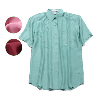 欧美单桑蚕丝短袖纯色，衬衣100%真丝电力纺男女，宽松舒适衬衫上衣