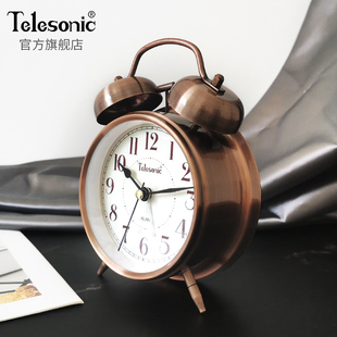telesonic天王星复古闹钟，创意静音金属摆台式时钟，卧室打铃床头钟