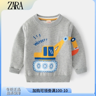 品牌2023韩版童装打底衫，儿童长臂挖机上衣，男童卡通图案毛衣潮