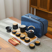 日式简约旅行茶具黑陶侧把壶茶杯过滤整套茶盘便携包车载定制logo