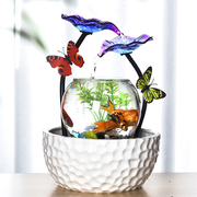 家居玻璃鱼缸小型流水器摆件循环水装饰品办公室电视柜创意养鱼缸