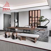 新中式茶桌现代高级感亚克力，茶桌椅组合岩板导台办公室家具定制