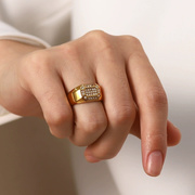 欧美INS网红摩登同款流行戒指18K镀金立方白锆石镶嵌戒指女士指环