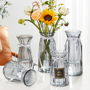 简约欧式创意玻璃花瓶水养，富贵竹绿植鲜花，干花插花瓶客厅装饰摆件