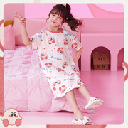 儿童睡衣夏季女童短袖纯棉，星之卡比卡通可爱薄款公主宝宝连体睡裙