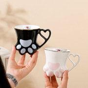网红猫爪杯创意水杯陶瓷咖啡杯萌勺马克杯家用 可爱韩式