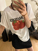 番茄印花图案短袖，t恤女欧洲站夏装2024欧货女装，韩版打底衫潮