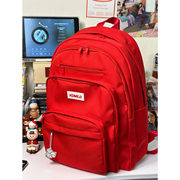 书包女大学生韩国大容量多层设计高中学生校园双肩包红色(包红色)宝藏背包