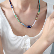 波西米亚风个性潮流时尚饰品多色彩混搭玛瑙串珠设计钛钢镀金项链
