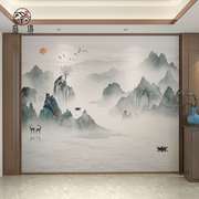 新中式壁布电视背景墙卧室客厅沙发立体浮雕墙纸大气水墨山水壁画