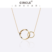 Circle日本珠宝 10K黄金双环项链同心环锁骨吊坠双圆环项链女