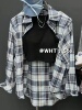 wht韩版格子长袖衬衫，+修身内搭套头，背心时尚洋气两件套装女潮