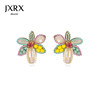 JXRX彩色水晶花朵耳环女小众设计感高级银针耳钉多巴胺春天耳饰