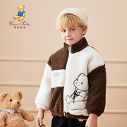 精典泰迪男童毛绒外套冬季儿童撞色保暖棉服宝宝洋气加厚冬装上衣