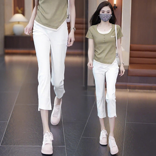 白色八分窄版直筒裤女夏季薄款2024高腰显瘦小个子女裤夏裤子