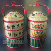 潮州传统特色手工艺品摆件彩绘，三层大春盛竹篮，竹编喜庆结婚花篮子
