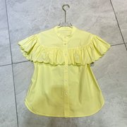 法式小众甜美荷叶边衬衫减龄优雅小清新黄色纯棉上衣2024夏季