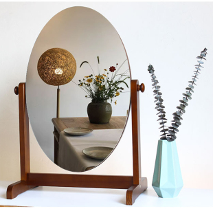 化妆镜台式双面镜圆镜桌面镜子实木中式旋转梳妆镜现代简约大台镜