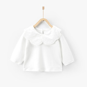 女宝纯棉打底衫可爱婴幼儿翻领上衣纯白色女孩长袖娃娃领T恤童装3