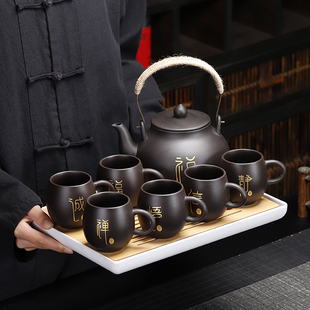 紫砂原矿提梁壶防烫茶具套装家用大号容量泡茶壶过滤客厅茶盘茶杯