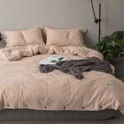 新纯色(新纯色)素色水洗，棉麻四件套北欧简约全棉亚麻床单被套床笠款床