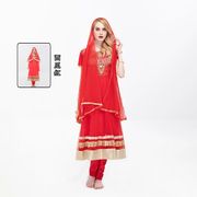 印度舞蹈练习服表演服大红色旁遮比安娜民族风网纱大摆裙套装