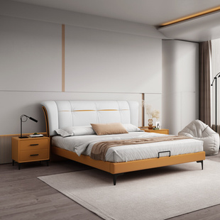 现代简约皮床1.8米大小户型主卧婚床意式简约实木其他储物床