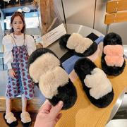 女童毛毛拖鞋居家外穿一字棉拖2023年秋冬季厚底防滑保暖棉拖