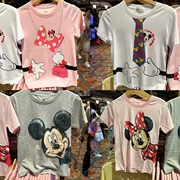 香港迪士尼 米奇米妮 米老鼠动漫情侣卡通成年短袖T恤衬衫 亲子装