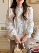 韩国chic春季复古新中式立领盘扣重工刺绣提花宽松百搭长袖衬衫女