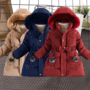 女童冬装加绒加厚外套，儿童新年大红棉衣，女孩45岁冬季过年红色棉服