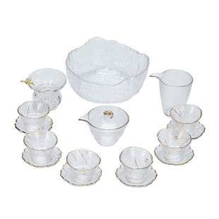 日式玻璃功夫茶具套装家用办公室泡茶壶茶杯整套茶盘盖碗冲茶器