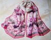 纯真丝长款围巾，蚕丝印花丝巾，簿款粉红色52x160厘米-b033