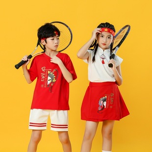 儿童啦啦队服演出服，幼儿园中国红中小学生运动会爵士舞，表演服春秋