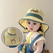 韩版宝宝防晒帽子夏季薄款速干披肩防紫外线遮脸儿童，太阳帽大帽檐