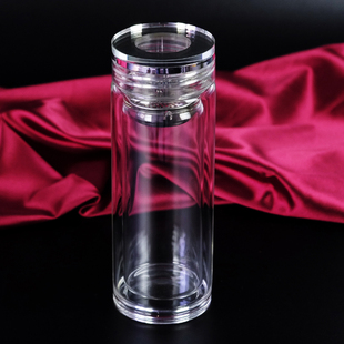 带盖玻璃杯便携小水晶，透明男女双层定制加厚大容量，耐热泡茶水杯子