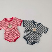 韩版夏款男女宝宝ins可爱条纹短袖T恤+面包短裤套装婴幼儿两件套