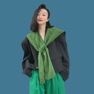 2024时尚绿色针织小披肩，女外搭围巾空调房，外套搭肩洋气办公室