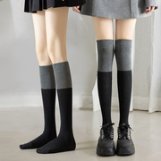 灰色拼接过膝袜子女纯棉长筒袜，春秋款黑色，大腿高筒长腿袜保暖长袜