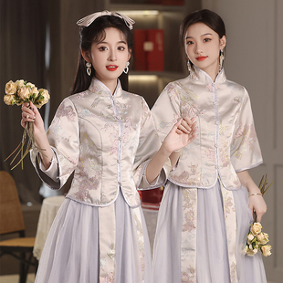 伴娘服2024加厚复古显瘦中式中国风大码姐妹团秀禾礼服冬季女