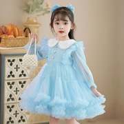 女童公主裙娃娃领长袖，雪纺蛋糕裙短款网纱蓬蓬裙甜美可爱花童礼服