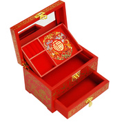 高档首饰珠宝箱复古平遥2013漆器首饰盒木质梳妆盒结婚红色陪