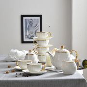 15头欧式金边咖啡具套装简约白瓷，骨瓷茶具套装，杯碟家用6人客厅