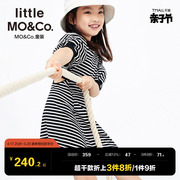 littlemoco童装夏装儿童女童，解构镂空条纹连衣裙，中大童裙子洋气