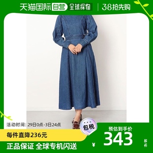 日本直邮ranan腰带设计牛仔，连衣裙(蓝色)纯棉蓬蓬裙