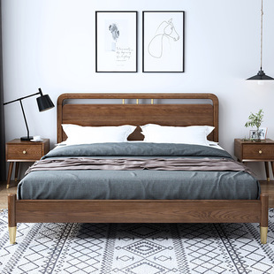 北欧轻奢实木床卧室1.8米双人床气压高箱储物床气动简约白蜡木床