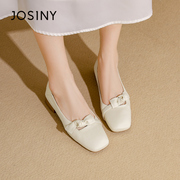 卓诗尼2024春季方头小皮鞋时尚，粗跟单鞋潮流舒适气质玛丽珍鞋