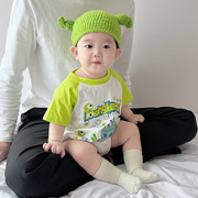 满月婴儿衣服夏季薄款连体衣周岁男女宝宝，韩版短袖哈衣新生儿爬服
