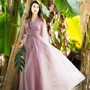 棉麻记改良汉服紫色长裙2023年古装连衣裙高腰气质裙子仙女裙